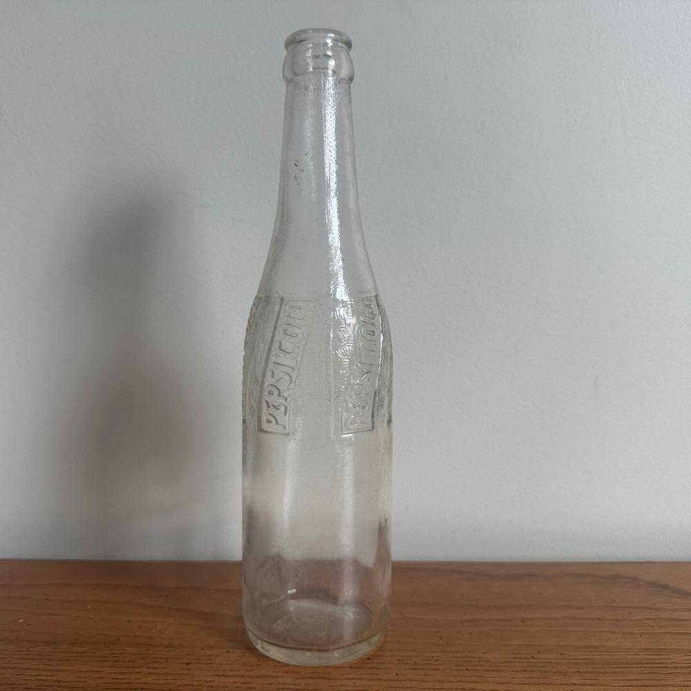 Vintage Pepsi Cola Glass Bottle Embossed Logo Pat Applied For‎ Collectible